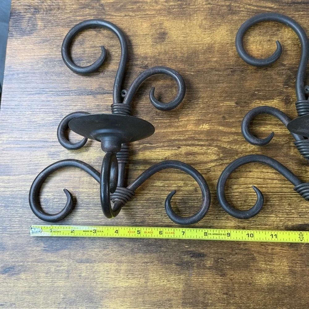 Elegant Black Brass Iron Wall Candle Holder Set 11” x 8”
